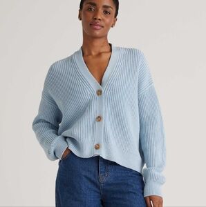 Quince Sky Blue Fisherman Organic Cotton Boxy Cropped Cardigan X Small